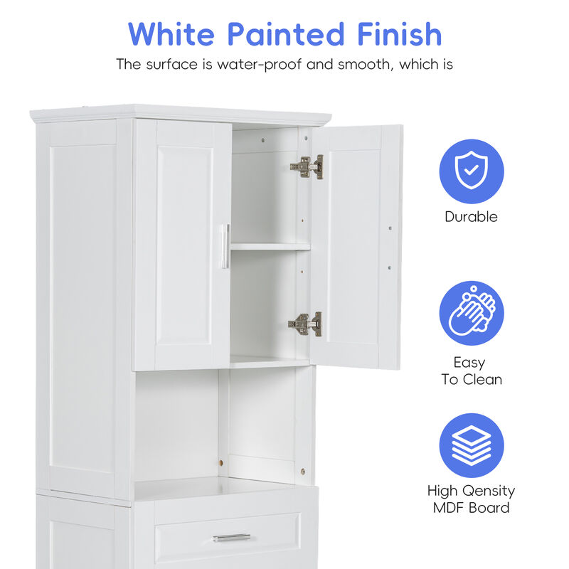 Whisen Tall Bathroom Cabinet with Large Storage Cabinet, Drawer and Tilt-Out Laundry Hamper