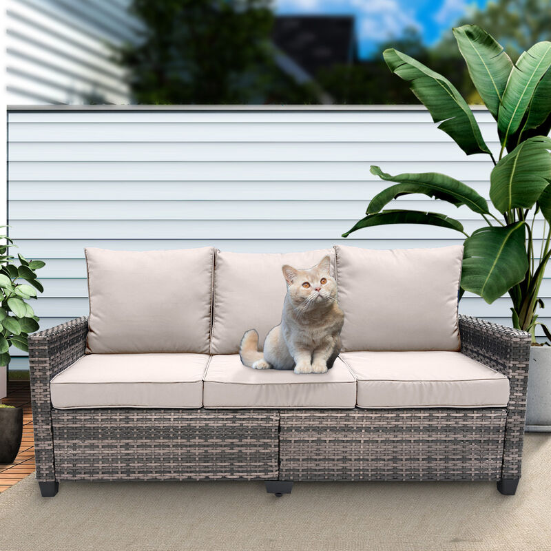 Mondawe 3 Seat Rattan Wicker Sofa Garden Outdoor Patio Furniture with Cushion