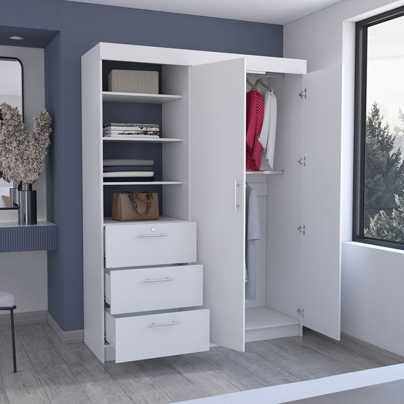 Streamdale Kenya 3 Drawers Armoire, Double Door, 3-Tier Shelf image number 2
