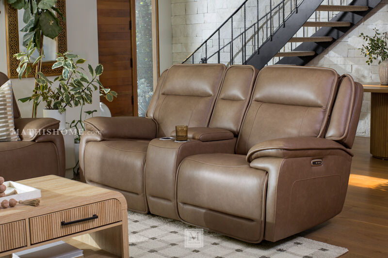 Malcesine Dual Power Reclining Leather Loveseat with Console image number 2