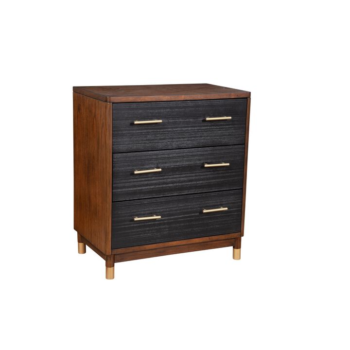 Chest with 3 Drawers and Round Legs, Brown and Black-Benzara