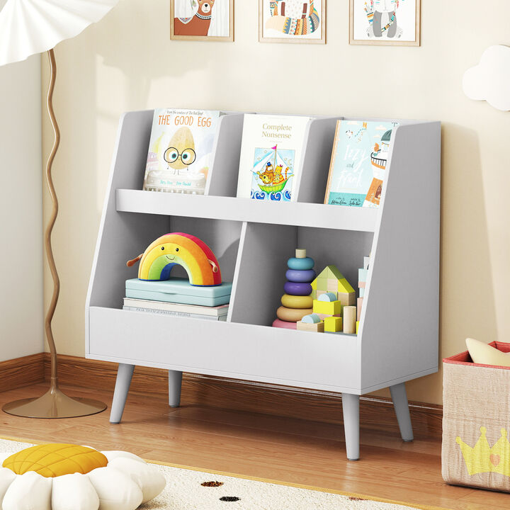 5-Cube Wooden Kids Bookshelf and Toy Organizer with Anti-Tipping Safety Hardware