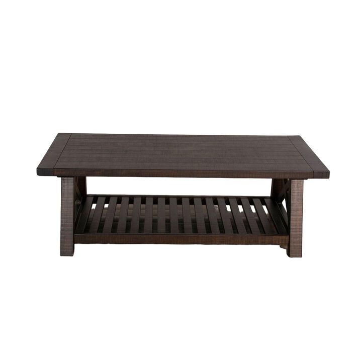 Anva Coffee Table, Dark Brown Mahogany, Shelf, Rectangular 52 Inch