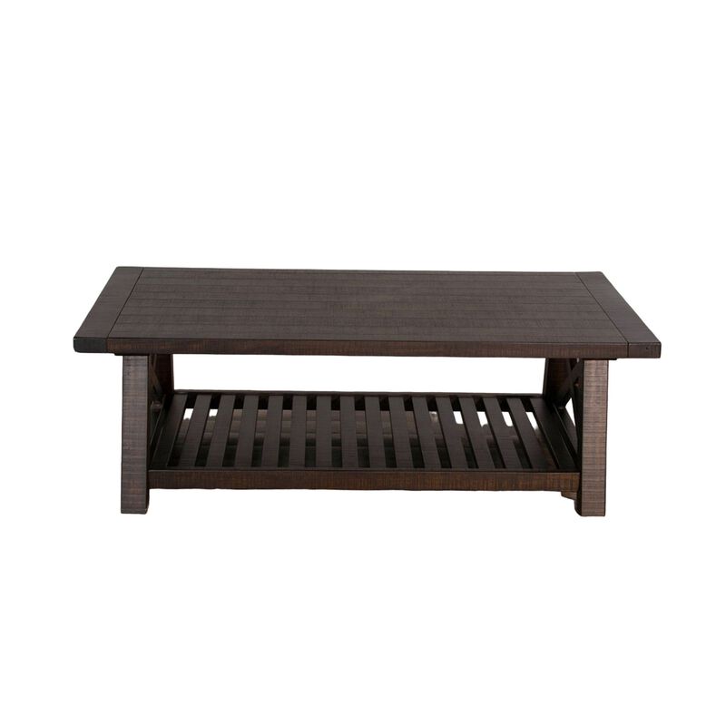 Anva Coffee Table, Dark Brown Mahogany, Shelf, Rectangular 52 Inch