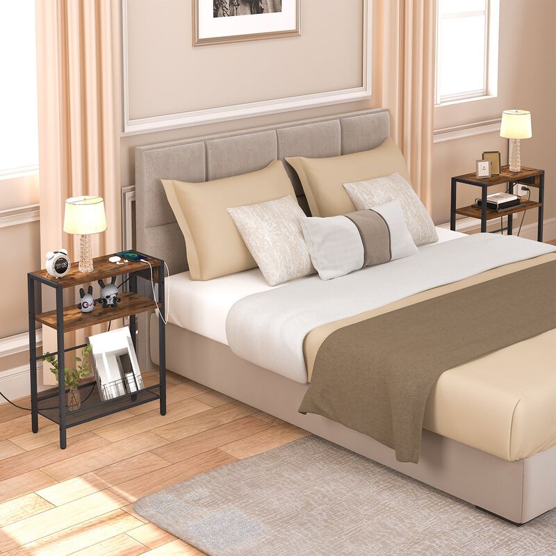 Compact Side Table with Charging Station for Living Room or Bedroom- Brown image number 4