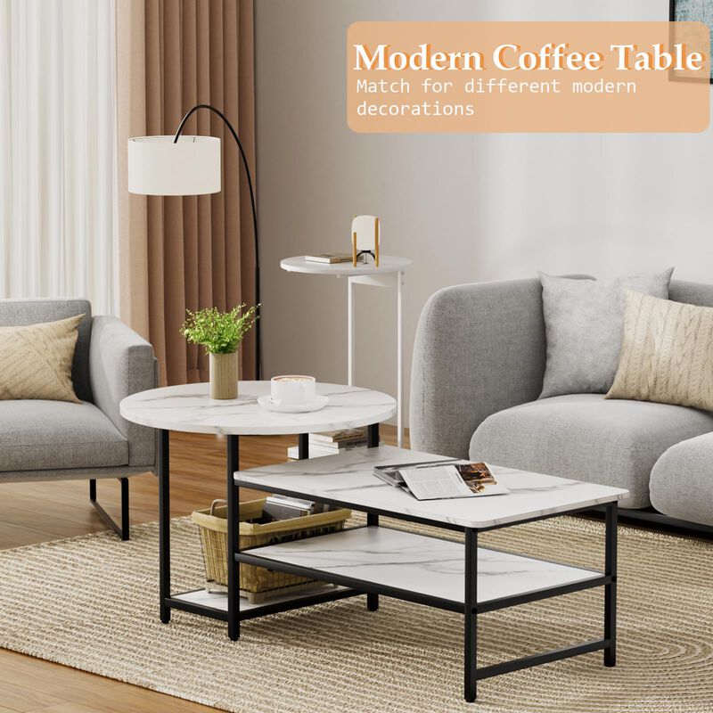 WOHOMO Coffee Table, White Modern Coffee Tables for Living Room, Detachable 2 Small Coffee Tables, Faux White Marble