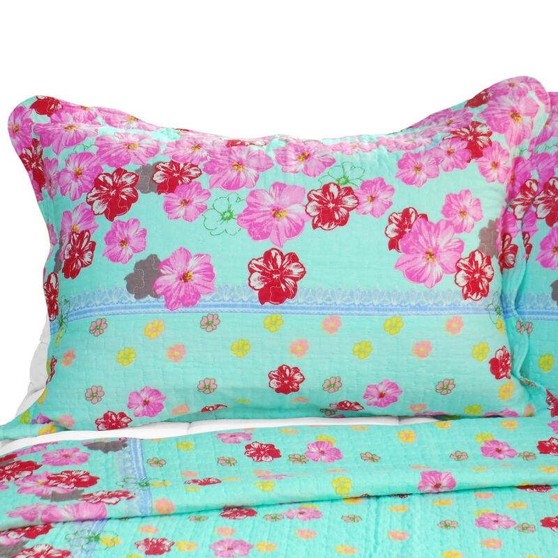 Queen Size 3-Piece Cotton Vermicelli Quilted Printed Quilt Set with Matching Pillow Shams image number 2