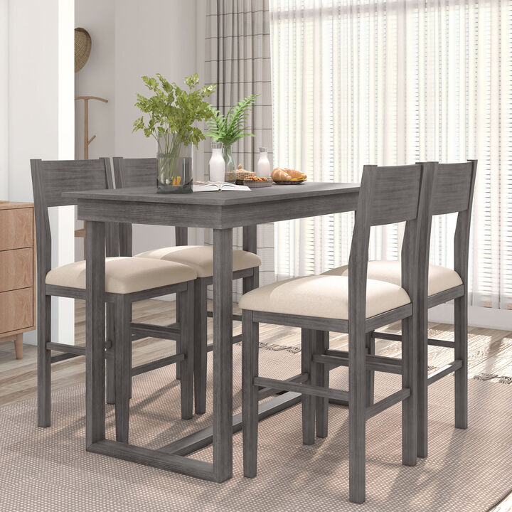 Merax Farmhouse Counter Height 5-Piece Dining Table Set