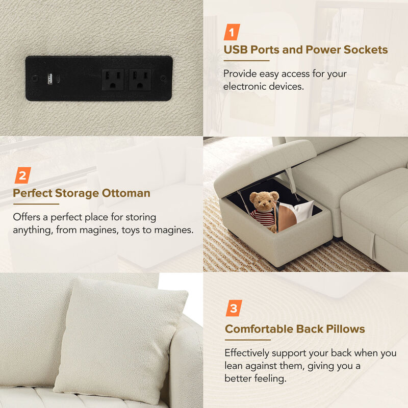 Merax L-shaped Sectional Pull Out Sofa Bed Sleeper Sofa with 2 USB Ports.