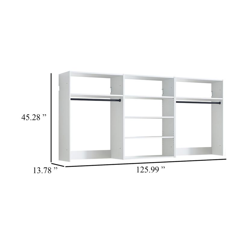 Vedz Walk in Closet w 2 Drawers, 6 Shelves, 2 Hanging Rods, White Wood