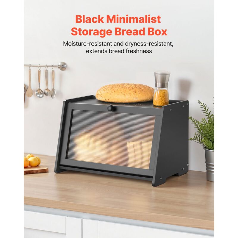 Farmhouse Bread Box, Wooden Kitchen Counter Bread Storage with Wavy Acrylic Panel image number 6