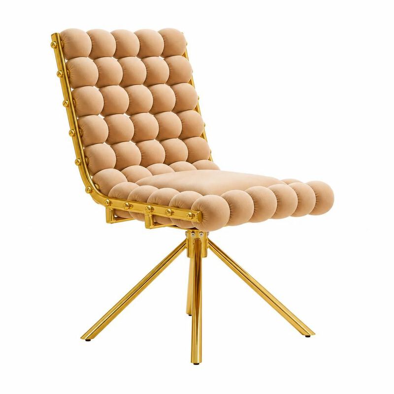 GOODSILO Set of Two Modern Tufted Puffy Bubble Velvet Dining Accent Swivel Chairs with Metal Legs for Dining Room and Kitchen image number 0