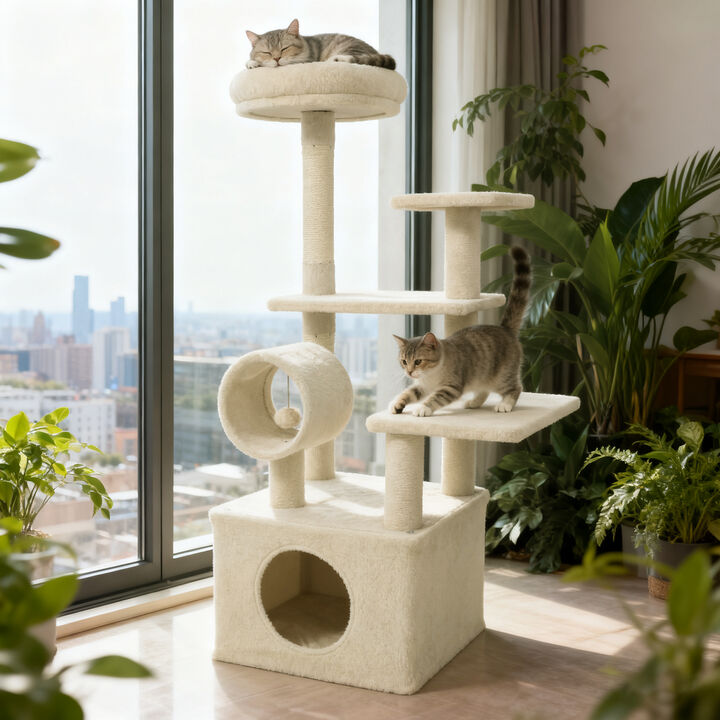 Tall 48-Inch Kitten Tower with Multi-Level Platforms and Padded Condo Perch