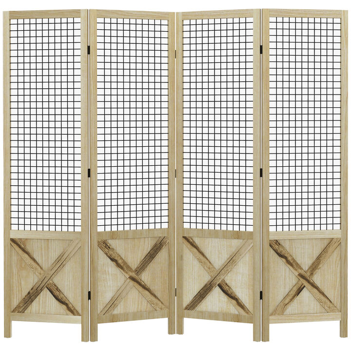 4.7' 4 Panel Room Divider, Indoor Privacy Screens for Home, Natural