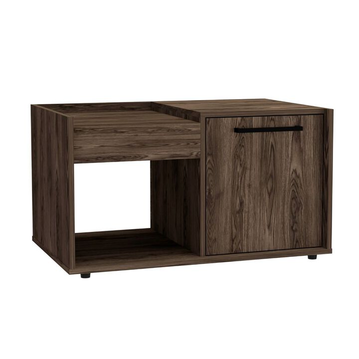 Lyon Coffee Table, Single Door Cabinet, One Open Shelf -Dark Walnut