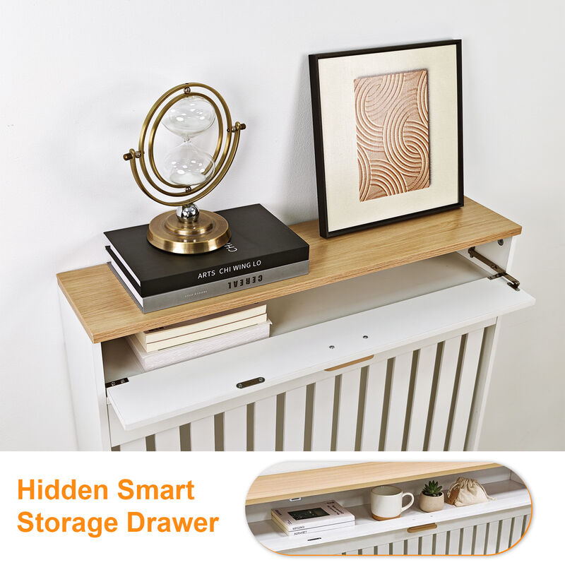 Radiator Cover Drawer Shelf White Oak Finish Vertical MDF Slat Cabinet image number 5