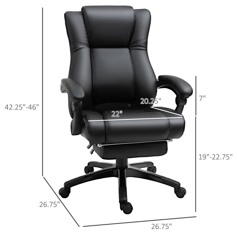 Leather Office Chair, Executive Chair with Footrest, Adjustable Height for Office, Ergonomic Chair, Black