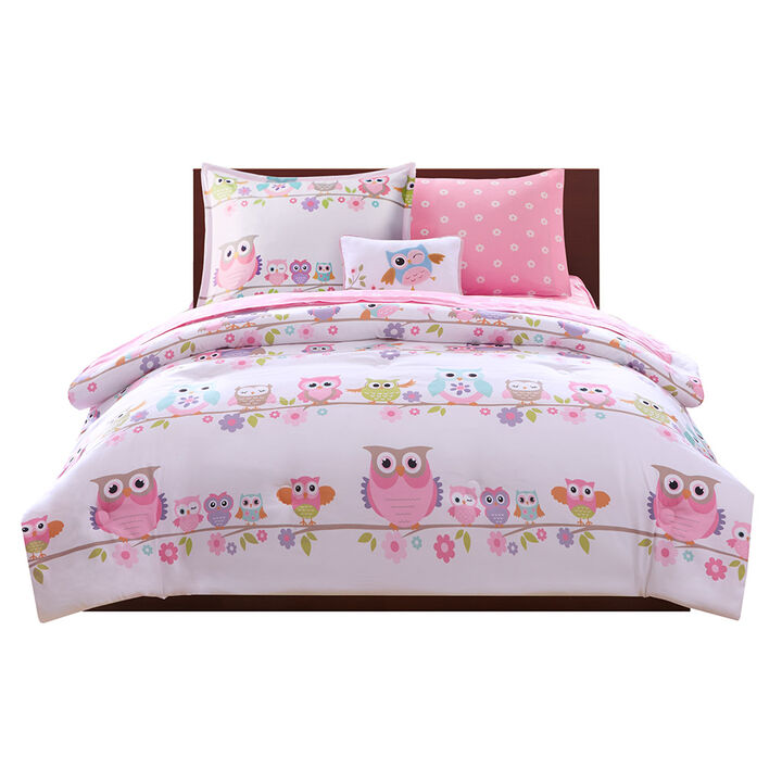 Gracie Mills Cressida Whimsical Owl Comforter Set with Bed Sheets for Kids