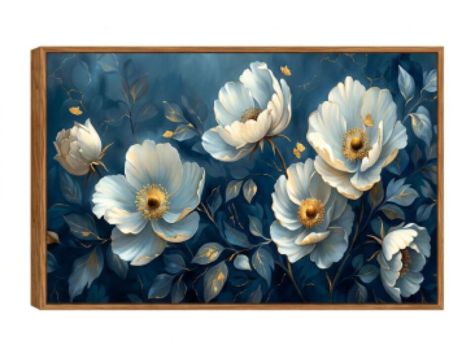 White Floral Canvas Wall Art Bedroom Large Blue Decor Plant 24 X 48 Inch