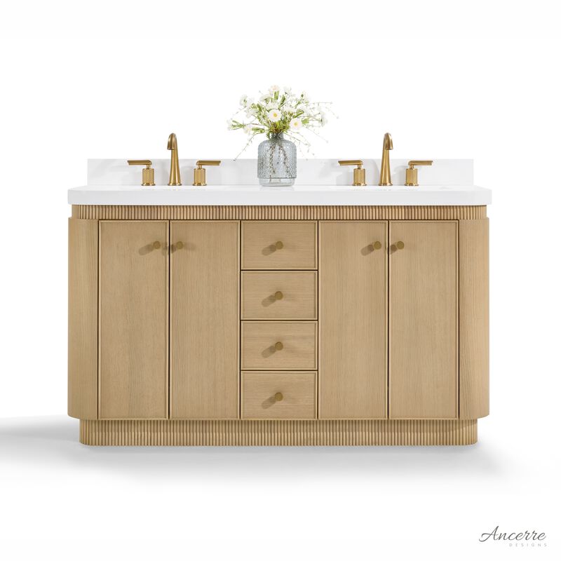 Aston 60 inch Bath Vanity Set in American Oak Finish with Alpine White Quartz Top image number 0