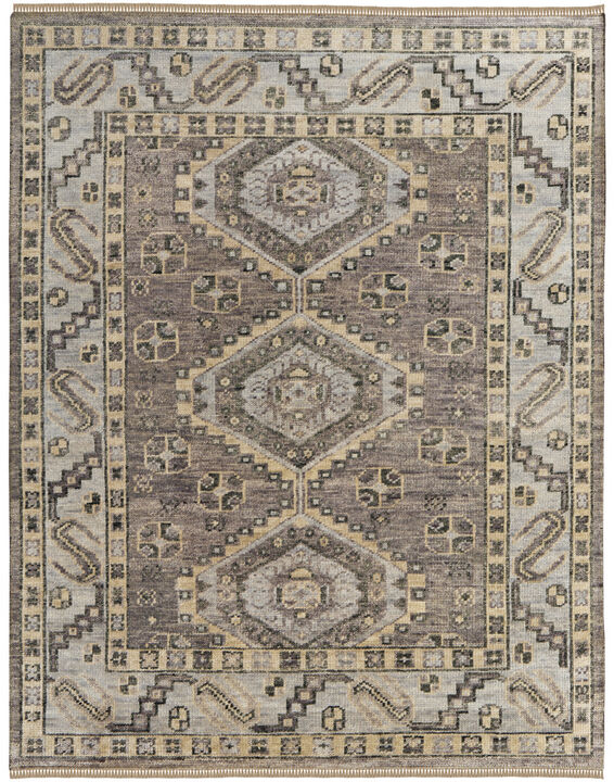 HomeRoots Wool Geometric Hand Knotted Area Rug With Fringe