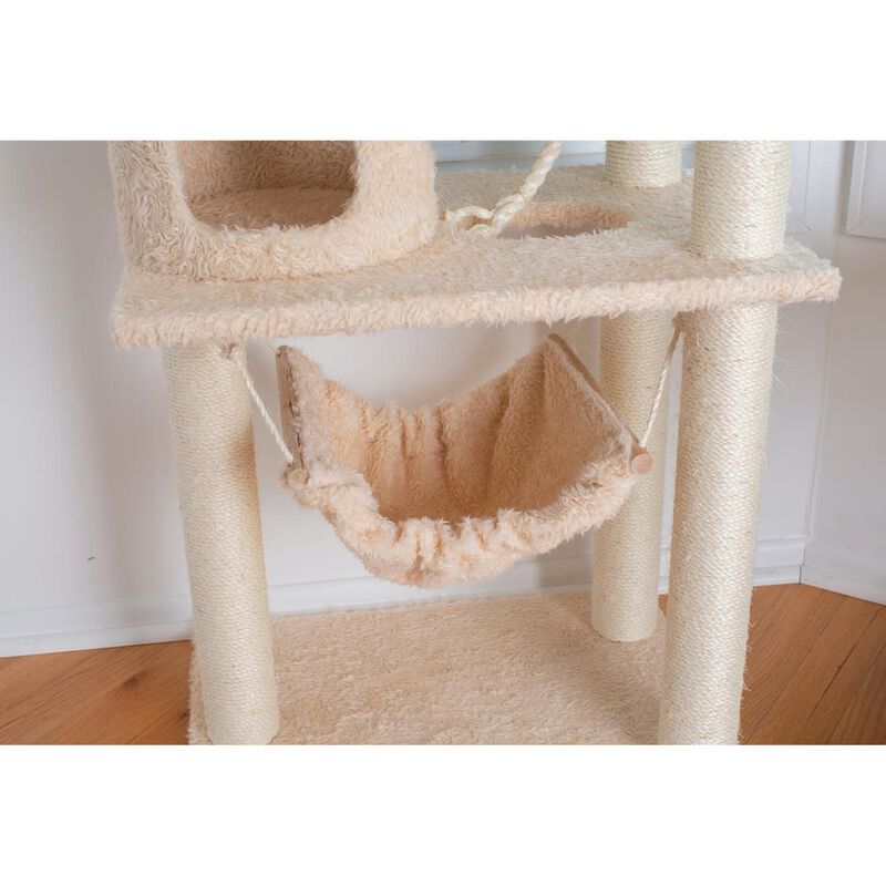 Armarkat 70 Real Wood Cat Furniture,Ultra Thick Faux Fur Covered Cat Condo House, Beige