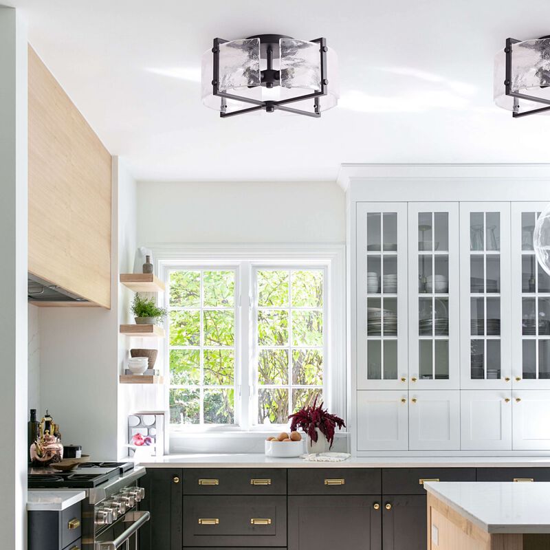 Emma Black 4-Light Metal Frame Textured Glass Panels Flush Mount image number 7