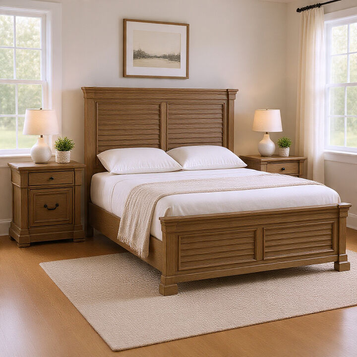 Queen Bedroom Set, Gray, Dark Bronze Wood, 2 Piece Set with Nightstand