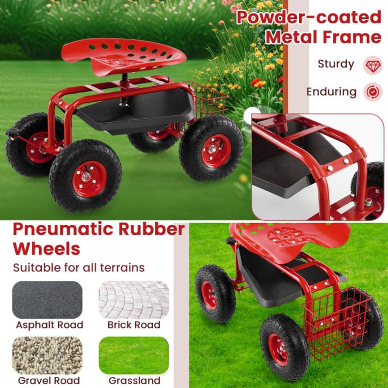 Hivvago 4-Wheel Rolling Garden Cart Work Seat