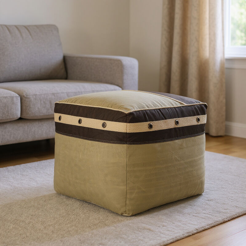 Cotton Round Striped Ottoman – Handwoven Pouf Footstool for Modern Spaces