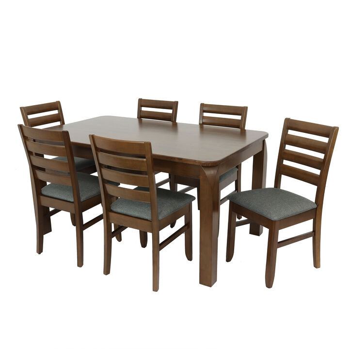 Sunnydaze Dorian 7-Piece Wooden Dining Table and Chairs Set - Dark Walnut
