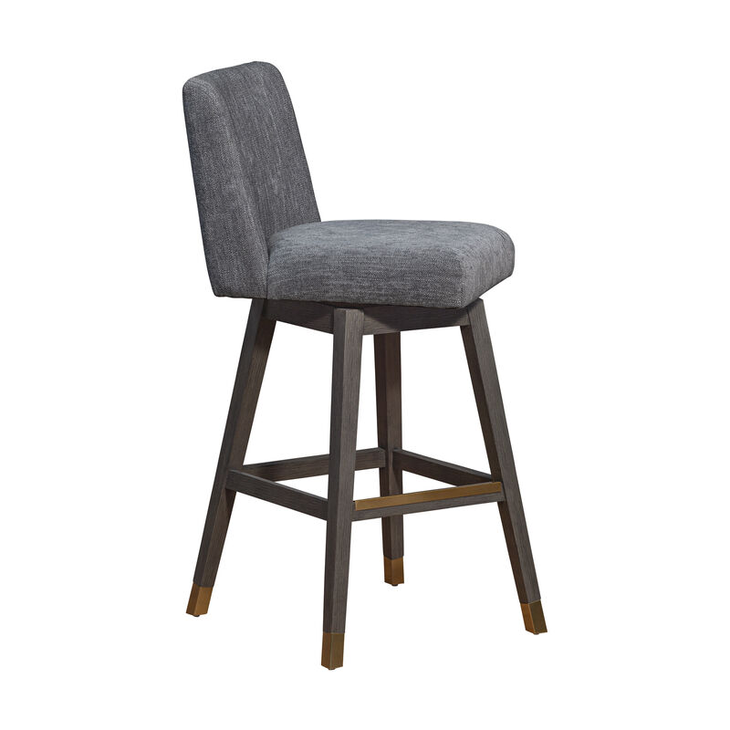 HomeRoots 30" Gray And Brown Solid Wood Bar Height Swivel Bar Chair image number 2