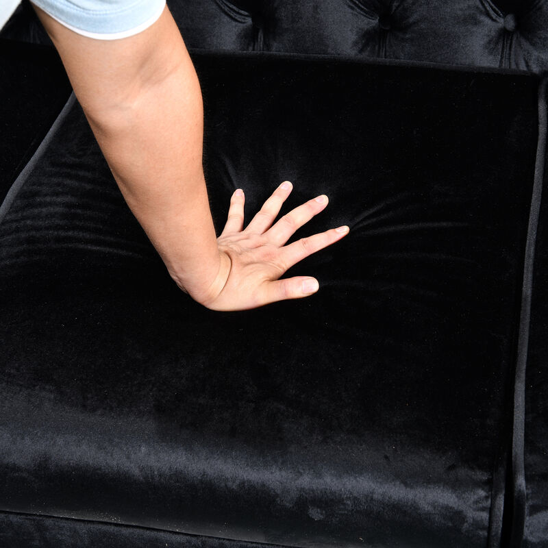 Tufted Velvet Sofa Set, Black with Gold Stainless.