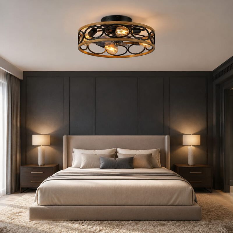 Caged Flush Mount Ceiling Fan with Lights image number 3