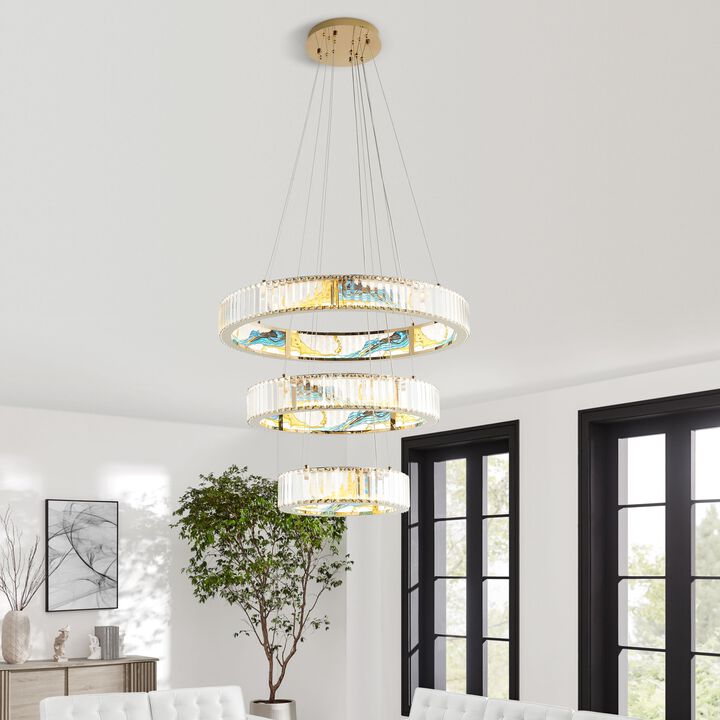 Boeseman's Chandelier Colorful Crystal Integrated LED CC Technology 3 Tiers, Round