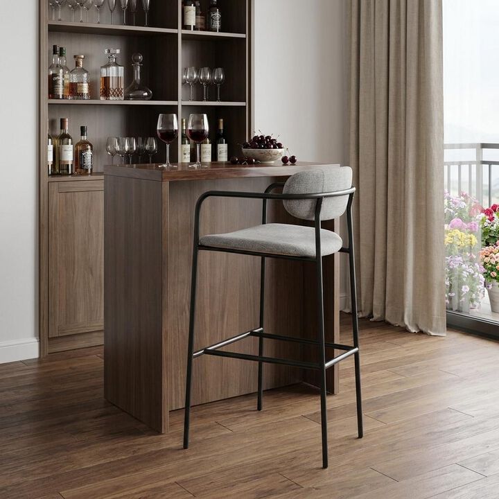 HomeRoots 29" Gray And Black Fabric And Steel Bar Height Bar Chair
