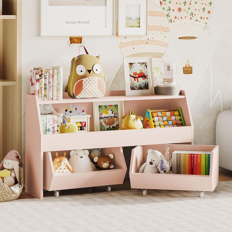 DIYSET Toy Storage Organizer for Kids, Toy Storage Cabinet with Drawers, Toy Shelf with Wheels, Toy Organizer Kids Bookshelf with Storage image number 1