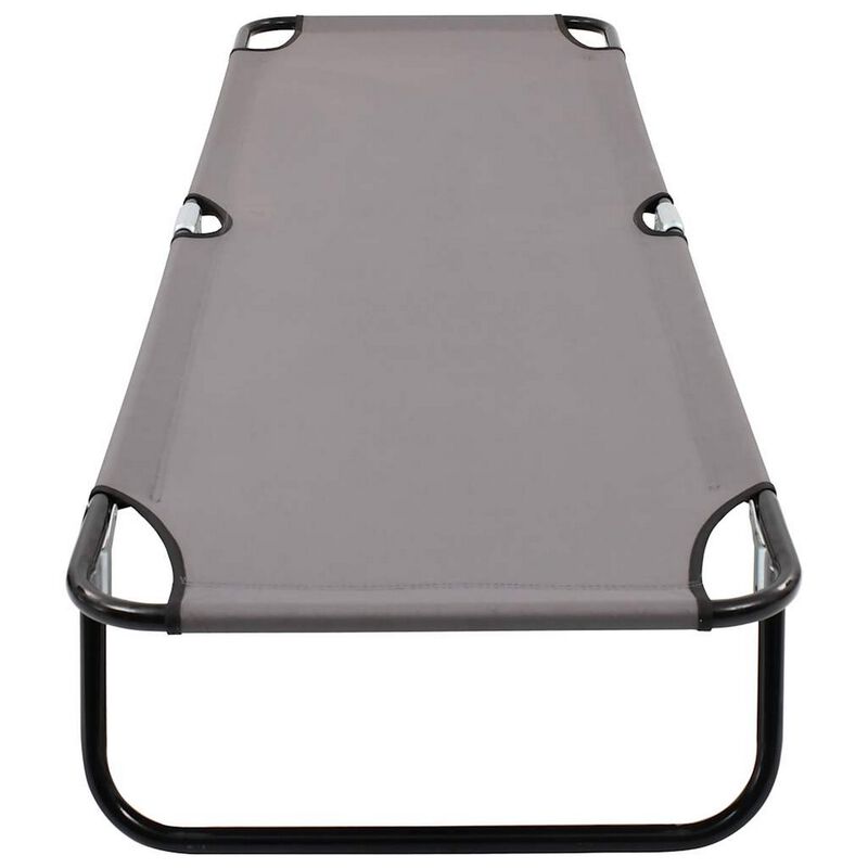 Zena Outdoor Lounger Sunbed, Gray Fabric, 75 Inch Foldable Steel Frame - Benzara