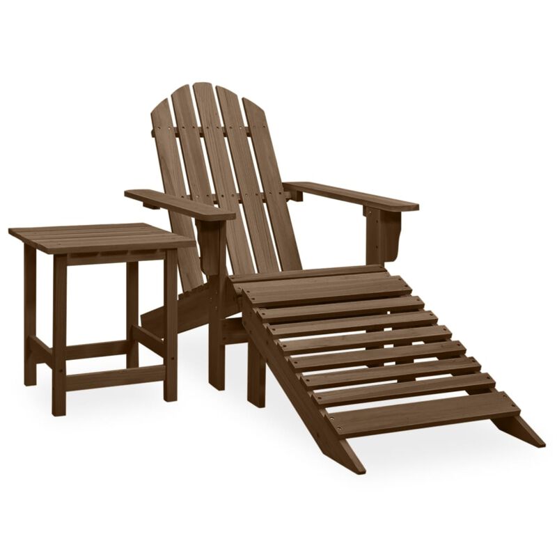vidaXL 3-Piece Brown Patio Adirondack Chair with Detachable Ottoman and Square Table Set, Solid Fir Wood Outdoor Lounge Furniture, Weather Resistant, Ergonomic Design