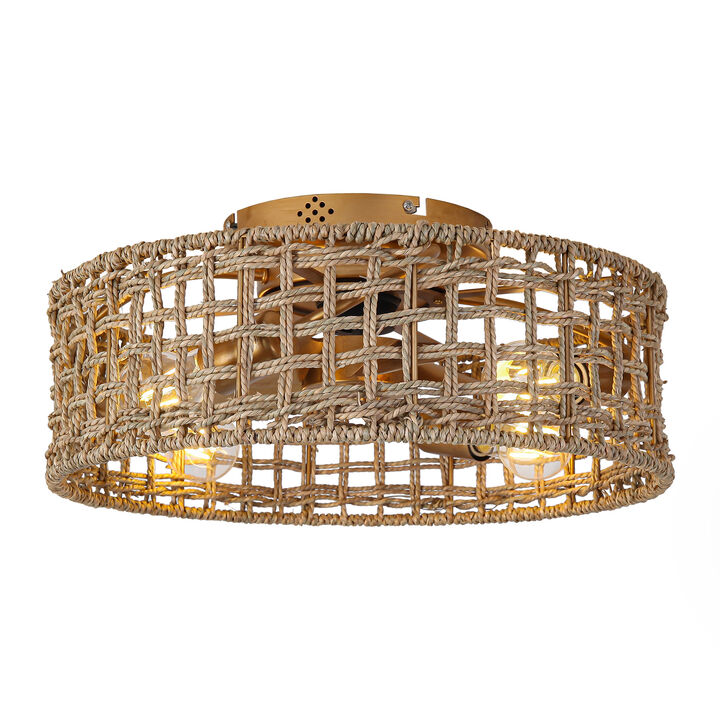 17.7 in. Smart Gold Caged Rope Ceiling Fan with Light and APP Control & Remote