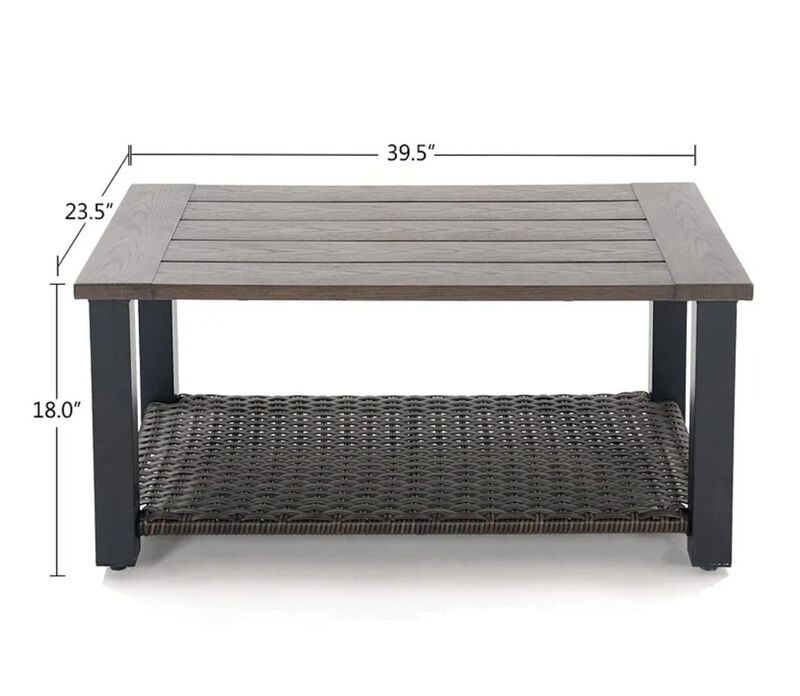 Mondawe Outdoor Coffee Table,Wood Grain Finish,With Storage Space Rust-Resistant Steel Frame Table