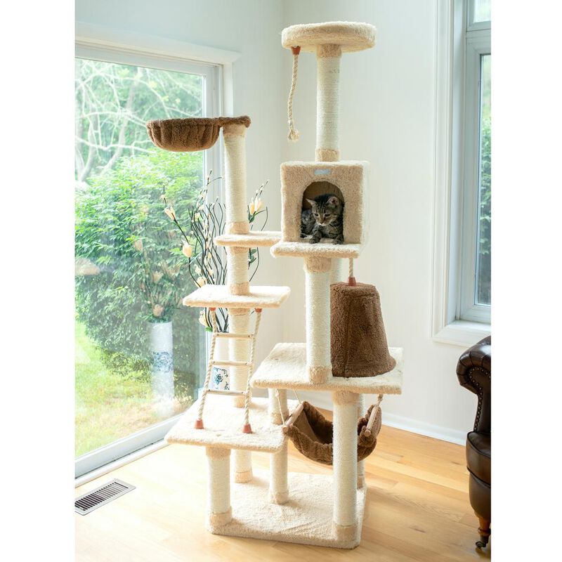 Armarkat Wood Cat Climber Play House, Cat Furniture With Playhouse,Lounge Basket, In Gold