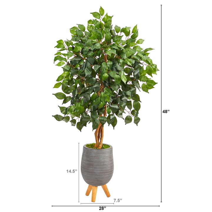 HomPlanti 4 Feet Ficus Artificial Tree in Gray Planter with Stand
