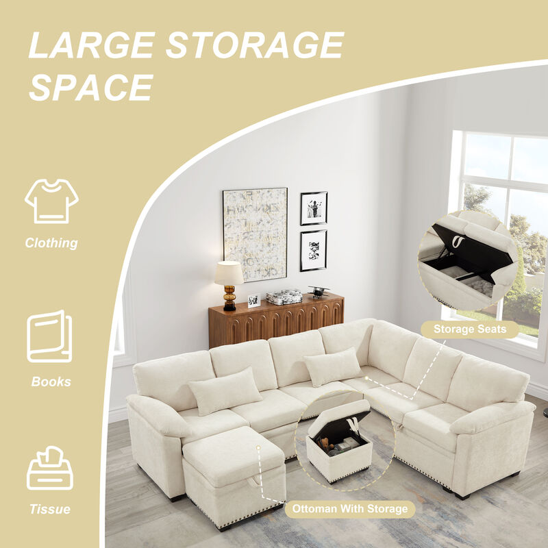 Largwo L‑Shaped Chenille Sectional Sleeper Sofa image number 5