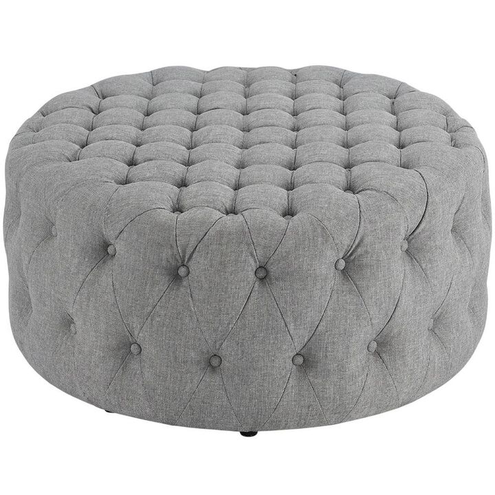 Light Gray Fabric Ottoman, Neutral Soft Upholstered Seat for Room