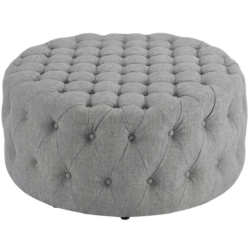Light Gray Fabric Ottoman, Neutral Soft Upholstered Seat for Room image number 1