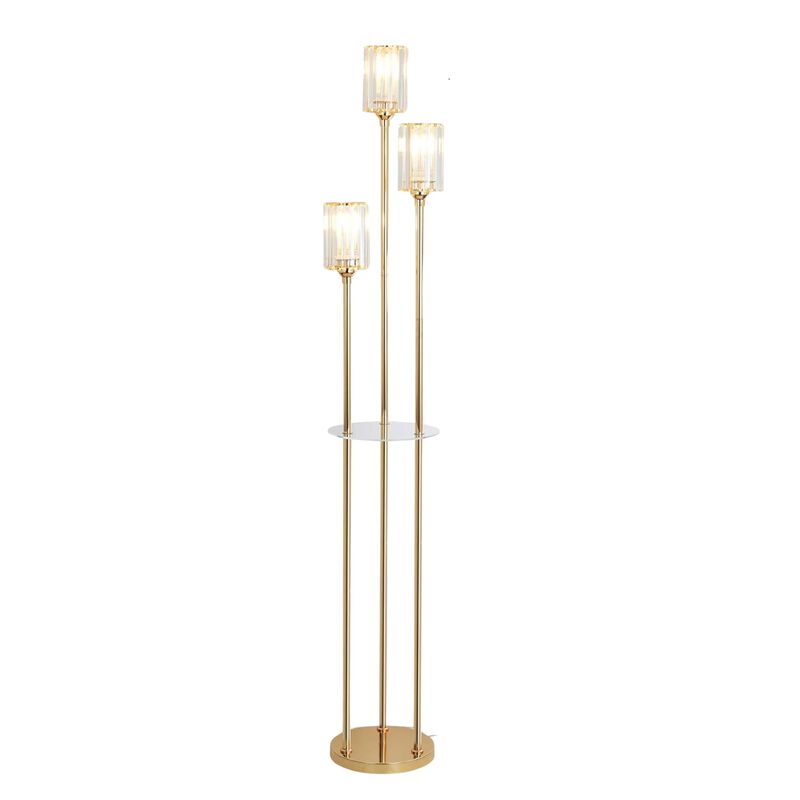 ELEMENT ACE Modern Mid-Century Floor Lamp with Built-In Storage Shelves, Crystal Shade, Stable Base, and Convenient Foot Switch Ideal for Living Room, Bedroom, Corner Spaces image number 0