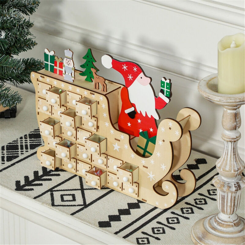 Wooden Christmas Advent Calendar with Drawers, Countdown to Christmas Decoration