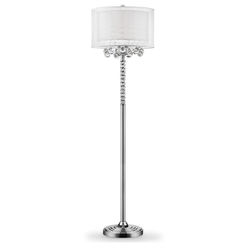 Hivvago 63" Silver Three Light Candelabra Floor Lamp With White Fabric Drum Shade