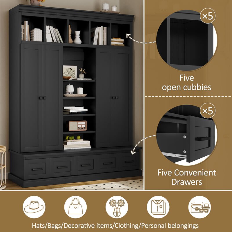 Merax Multi-Functional Storage Hall Tree with Enclosed Cabinets, Open Shelving & Spacious Drawers image number 7